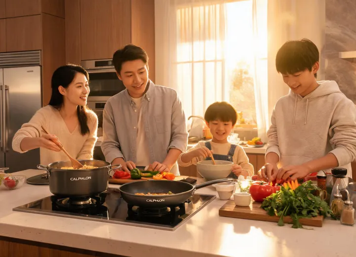 Family kitchen using Calphalon pans