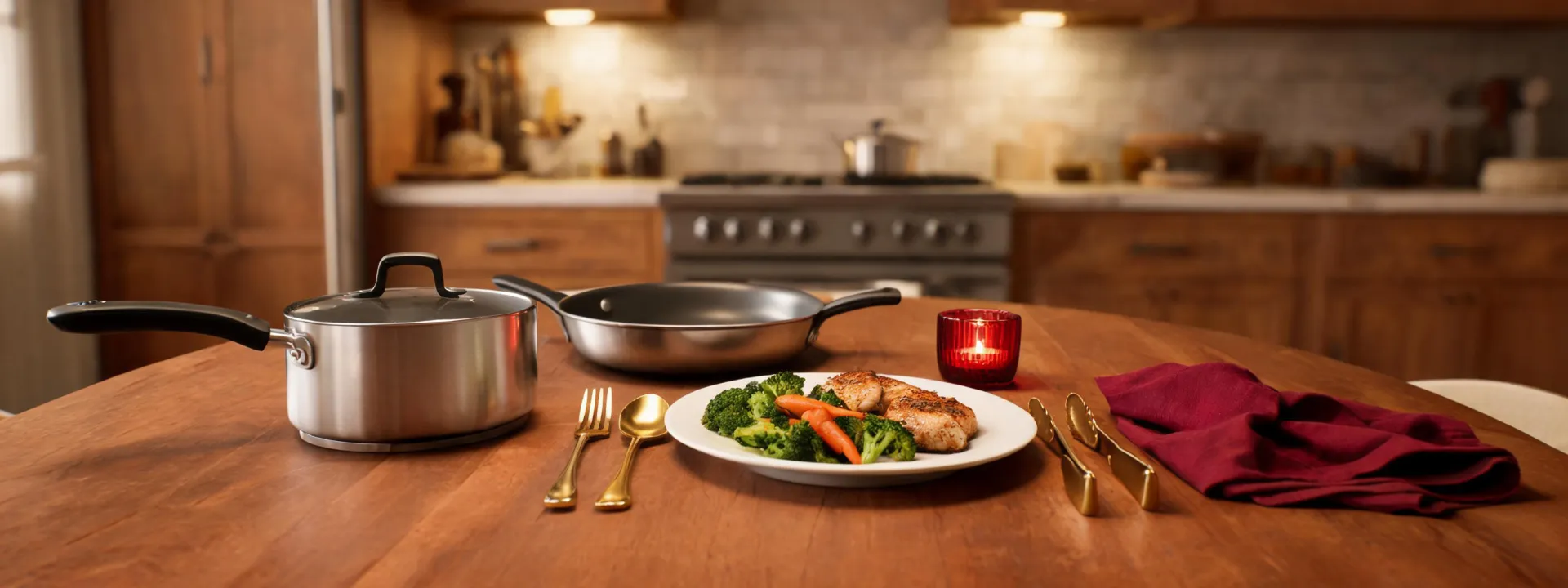 Cookware set prepared for a shared dinner