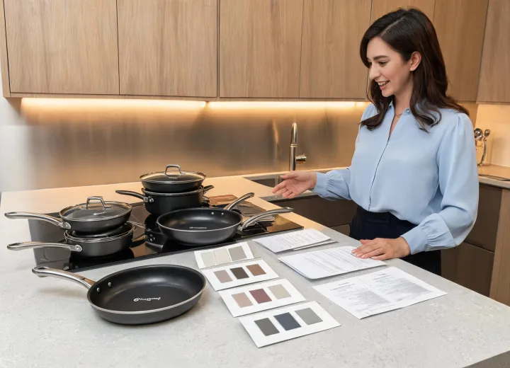 Cookware consultation on a kitchen counter